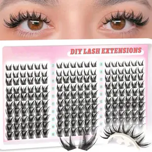 Anime Style Bunny Fiber False Eyelashes, 8-16mm, 180 Pcs, Natural Clustered Lash Extensions, C-Shaped Curl, Home Use, DIY Cluster Lash