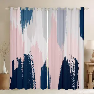 Pink Navy Blue Graffiti Curtain,Abstract Geometric Blackout Curtain,Modern Abstract Art Painting Darkening Drapes,Artistic Smear Window Treatments