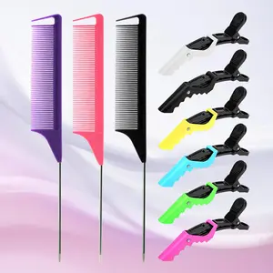 Hair Comb Set, Including 3 Counts Professional Pointed Tail Hair Styling Comb and 6 Counts Hair Clips, Anti-static Hair Dye Brush, Barber Steel Needle Pin Rat Tip Comb, Grooming Comb, Hair Styling Tools