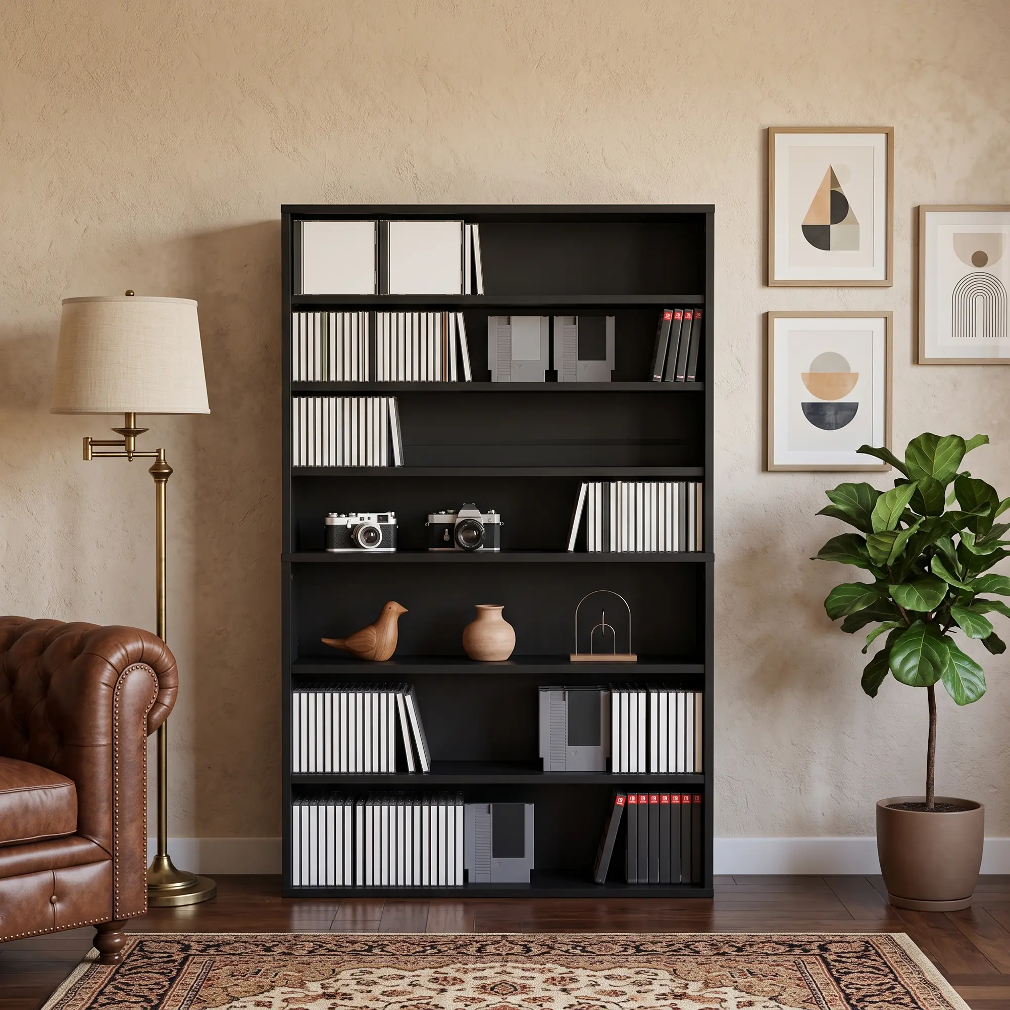 Zenstyle 7-Tier Adjustable Slim Media Storage Cabinet - 45.5" Tall CD/DVD Rack with Anti-Tip Straps, Narrow Home Entertainment Bookshelf for Living Room, Bedroom, Office (Black), Bookshelf For Bedroom