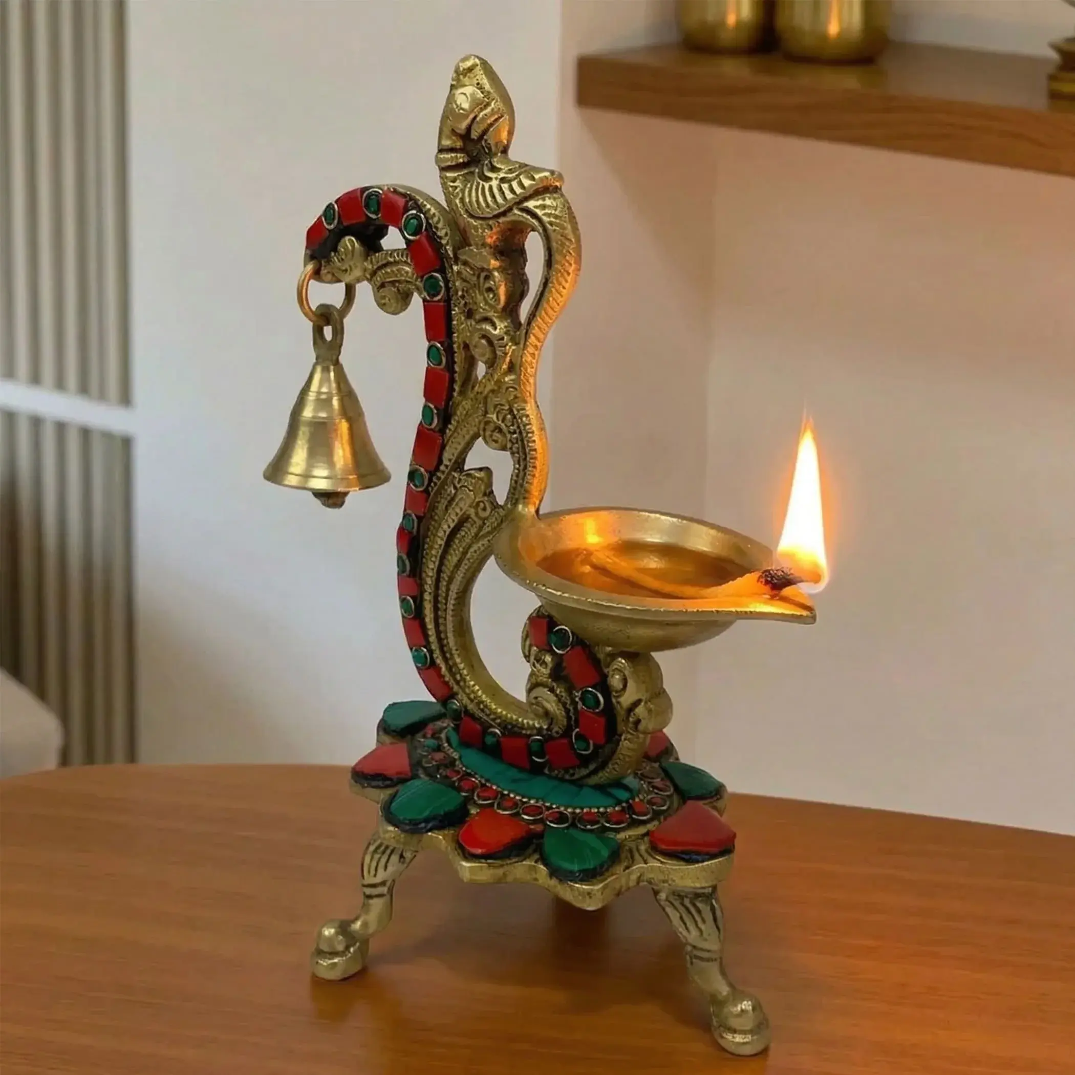 Sacred Brass Diya with Bells | Traditional Oil Lamp for Diwali, Pooja, Housewarming | Auspicious Gift | Elegant Decor