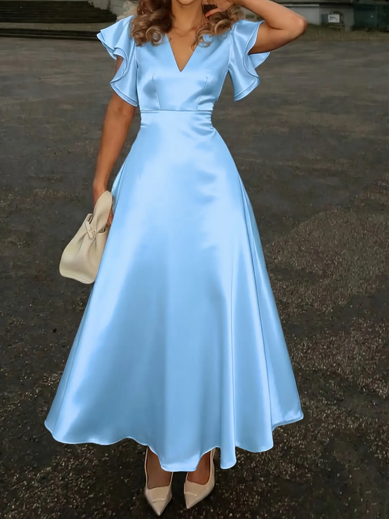Women's Summer Solid V-Neck Butterfly Sleeve Long Dress, Elegant Chic Party Gown, Formal Wear, Perfect for Weddings, Birthdays, Holidays, Formal Events, Womenswear - TikTok Shop Women's Summer Solid V-Neck Butterfly Sleeve Long Dress, Elegant Chic Party Gown, Formal Wear, Perfect for Weddings, Birthdays, Holidays, Formal Events, Womenswear - TikTok Shop