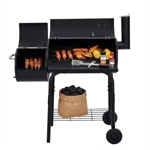 Garvee BBQ Charcoal Grill with Offset Smoker, Outdoor Barrel Grill and Smoker Combo, Portable with Wheels and Handle, Ideal for Garden, Backyard Parties, Camping, and Picnics, Black