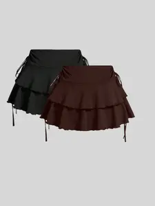 Women's Solid Frill Trim Tie Side Skirt, Casual Fashion Short Skirt for Daily Outdoor Wear, Ladies Bottoms for Summer
