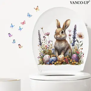 A (30*30cm) 2D Easter Bunny, Butterfly and Flower Cluster Toilet Sticker for Home Decoration, Bathroom Accessories, Self-Adhesive, N20552-NC
