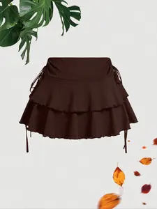 Women's Solid Ruffle Hem Skirt, Elegant Fashion Casual Sporty Skirt for Daily Outdoor Wear, Ladies Bottoms for All Seasons