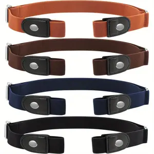4 Pack No Buckle Belt Women Man Elastic Stretch Buckle-Free Comfortable Invisible Belt For Jeans Pants Leisure Carry