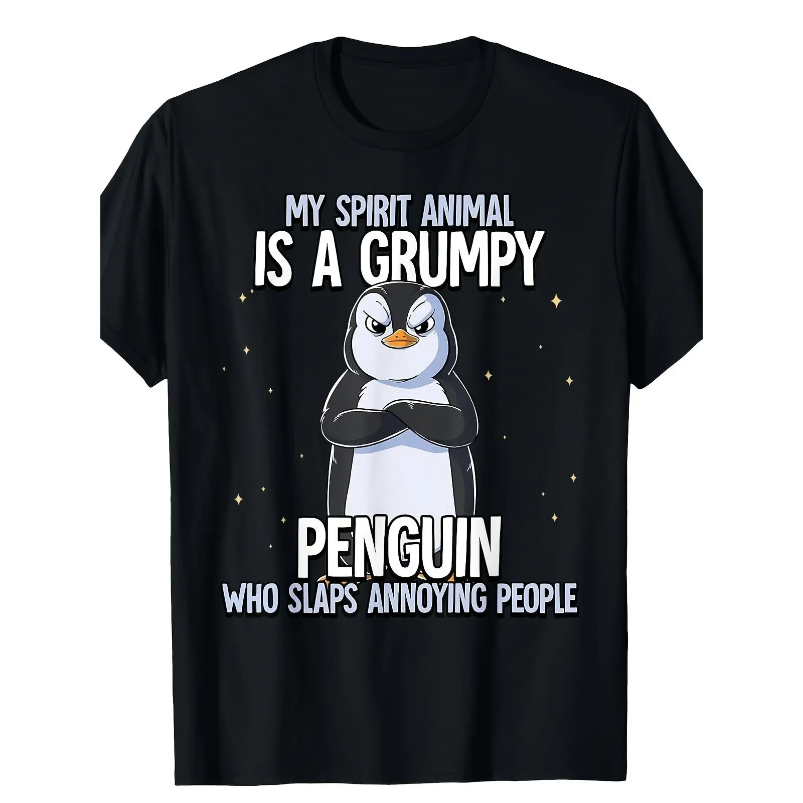 Men'S Funny Penguin Graphic T-Shirt - "My Spirit Animal is a Grumpy Penguin" Saying Tee - Lightweight Summer Shirt for Everyday & Formal Wear - Casual Round Neck Top for Men - Funny Animal Lover Gift Idea, Penguin Gifts, Humorous Apparel, Playful Design,