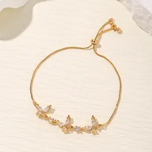 Butterfly Zircon Slider Bracelet Adjustable Minimalist Luxury Bangle for Women Elegant Design with Delicate Butterfly Motif and Zircon Stones  Accessory Decor Hanging Ornaments Hangable easter gifts for kids teen girl gifts