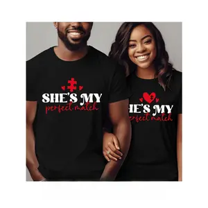 Valentine'S Day Matching Couple And Valentine'S Letter Print T-Shirt, 100% Cotton Short Sleeve Crew Neck Casual Top for Summer & Spring, Couple'S Clothing