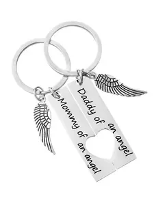 Angel Wings Memorial Keychain Set-“Mommy of an Angel & Daddy of an Angel” Matching Remembrance Keychains, Sympathy Gift for Bereaved Parents