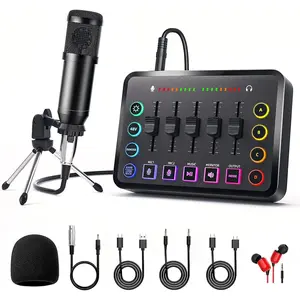 Podcast Equipment Bundle, 1 Set USB Rechargeable DJ Audio Mixer & BM800 Microphone, Professional Microphone Kit for Video Production, Live Streaming, Gaming Voiceovers