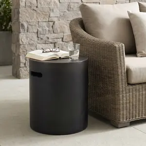 15.50×15.50×18.50 Inch Modern Cylindrical Lightweight Concrete End Table, Minimalist Cutout Handle Side Table, No Assembly Required for Indoor Outdoor Decor