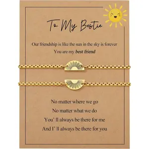 Best Friend Matching Bracelets - Sun Design Friendship Bracelet Set of 2, Birthday Christmas Gifts for Women, Bestie Sister Gift for Any Occasion