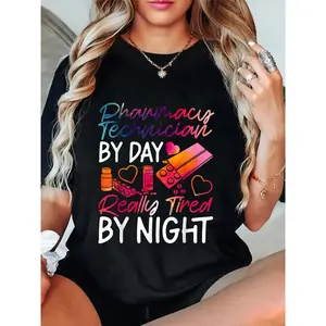 100% Cotton Pharmacy Tech Technician Pharmacist Student Pharmacy T-Shirt Summer, Cotton, Casual, Short Sleeve, Graphic Tee, Soft, Breathable, Loose Fit, Streetwear, Daily Wear, T-Shirtt