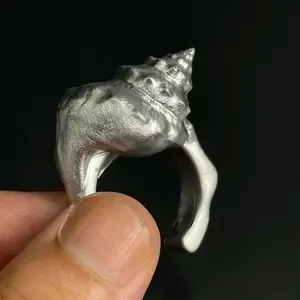 Vintage Conch Shell Open Ring 3D Sculptural Adjustable Statement Ring for Women