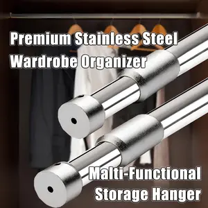 2-Piece Multifunctional Extendable Rods, Adjustable Metal Bars for Closet Storage, Durable Expandable Hanger & Clothesline, Space Saving