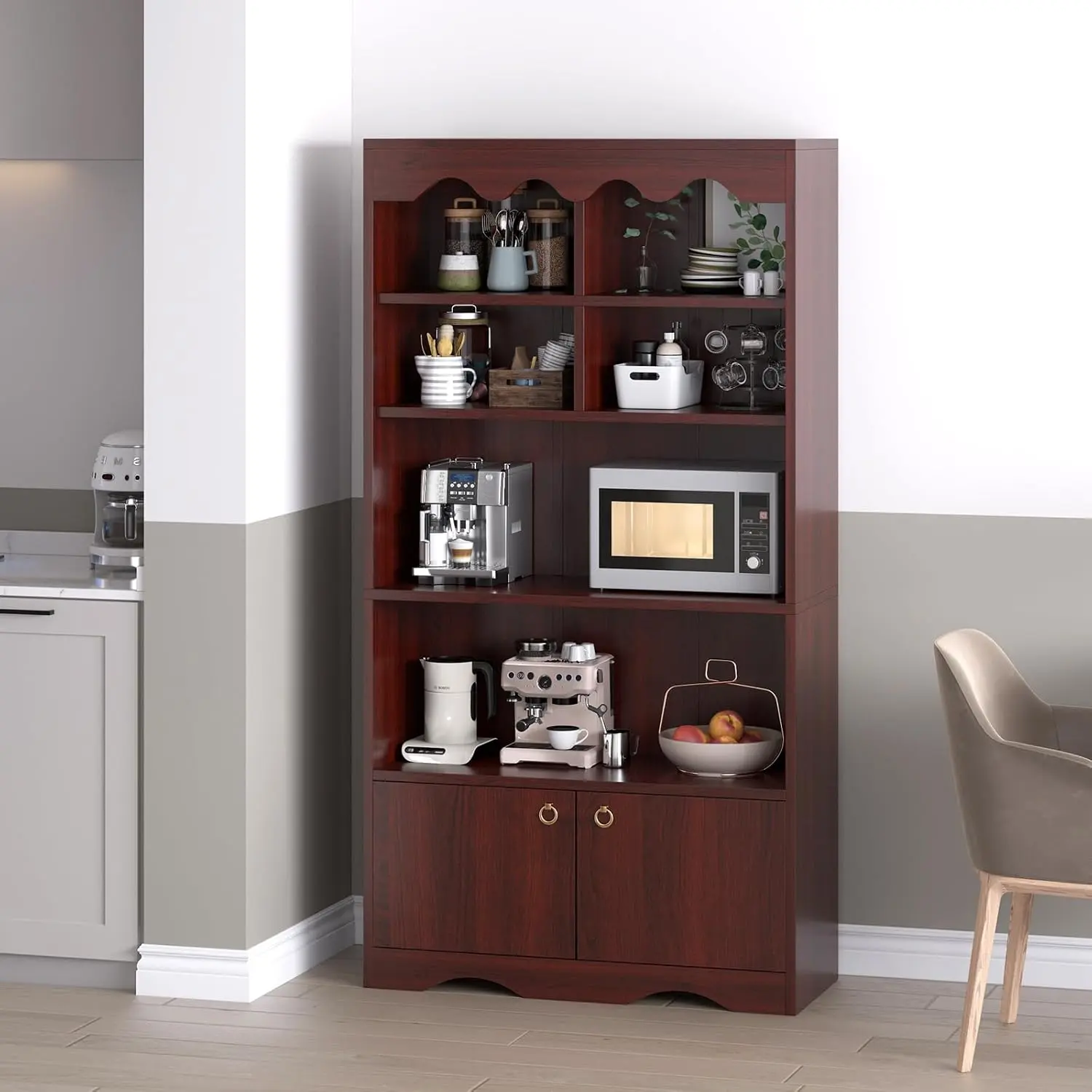 63-Inch 5-Tier Floor-Standing Stylish Bookshelf, Brown Display Cabinet, Indoor Furniture Storage Organizer