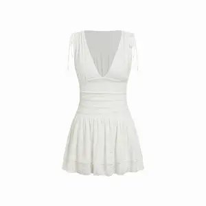 Cider Jacquard V-neck Ruffled Ruched Mini Dress