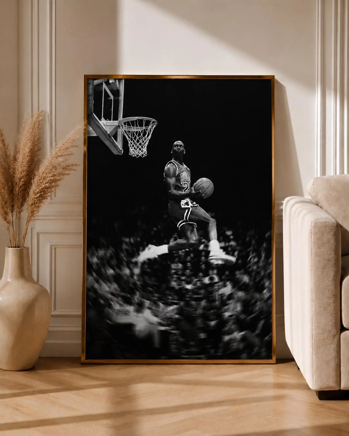 Michael Jordan Dunk Poster, Black and White Basketball Legend Art