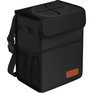 Leak Proof  Trash Can with Lid -  Automotive Garbage Bin for SUVs, Collapsible and Portable  Trash Bag, Black