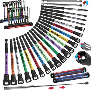22-Piece Magnetic Extra Long Nut Driver Set, SAE (9/16"-1/4") & Metric (8-15mm), 6" Impact Nut Drivers with PH2 Bits, 1.5lb Telescoping Magnetic Pickup Tool & Storage Rail, 1/4" Hex Shank, S2 Steel