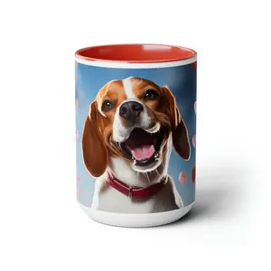 Happy Beagle with Love Hearts: Two-Tone Coffee Mugs, 11oz - Ideal Gift for Him or Her#3682