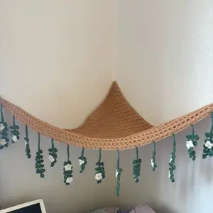 Hangable Crochet Hammock with Floral Tassels