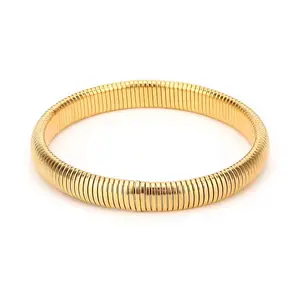 Lil Shay Gold Omega Bangle Bracelet - Gold Finish with Adjustable Strap and Simple Design