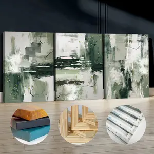 3Pcs Wooden Framed Canvas Painting, Abstract Green And Gray Palette Graffiti Texture, Exquisite Poster, Home Decoration, Pattern Wall Art Decor, For Living Room, Bedroom, Office, Restaurant, Bar Wall Decor, Waterproof, Odorless, Painting, Print Artwork.