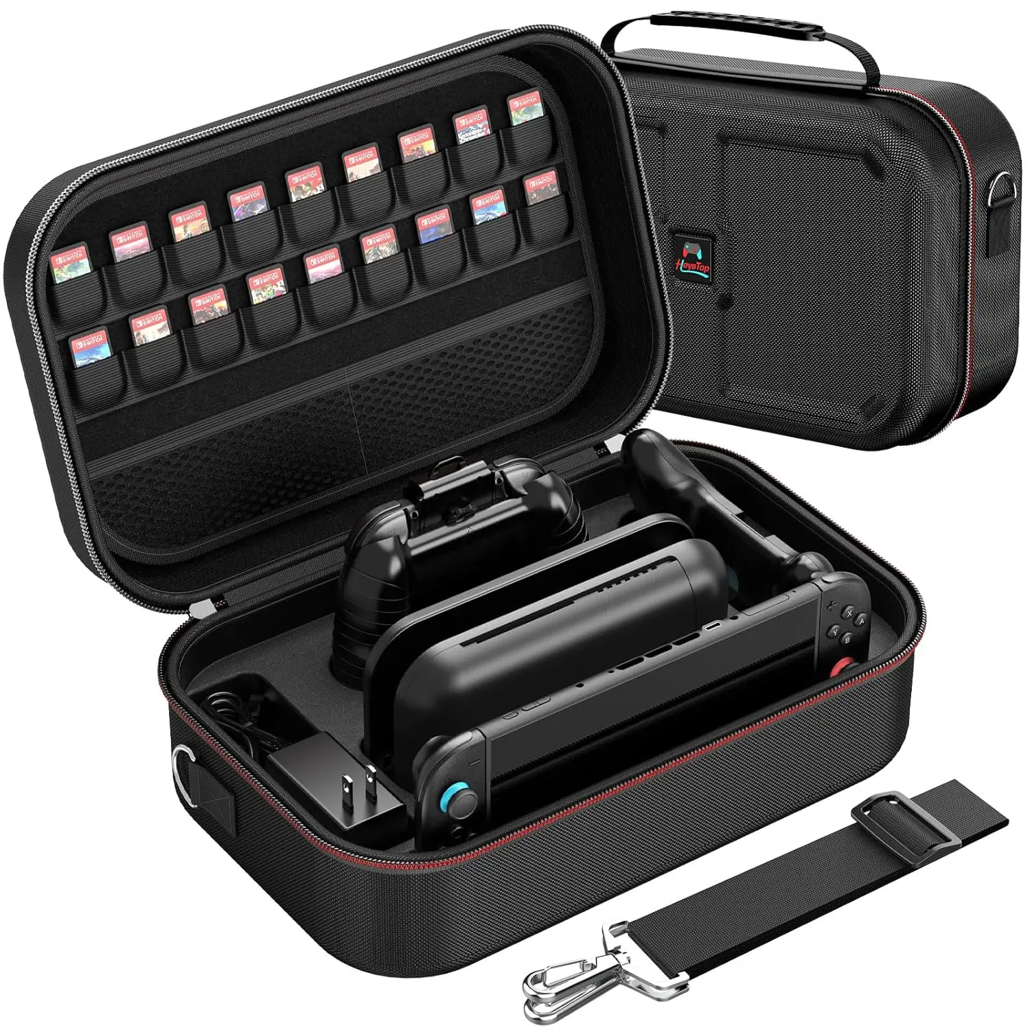 Compact Portable Handheld Gaming Cover Case with Handle for Switch 2 Console - Waterproof, Dustproof, Adjustable Grip, Shoulder Strap, 18 Game Card Slots, Cable Storage Net, Full Protection Switch 2 Accessory, Eva, Road Trips, Accessories, Video Game, Dus