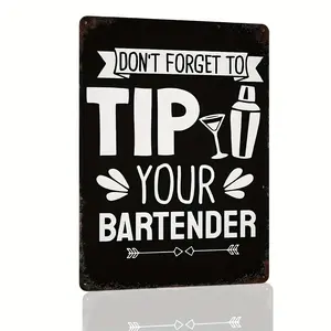 Vintage Iron Cocktail Signage - 'Don't Forget Your Bartender Tip' Fun Message Wall Plaque, Home Decor for Bar & Kitchen, 12x8 Inches Perfect Gift for Wall Art