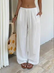 Tiktok Trendy Linen-Linen Wide Leg Pants, Breathable Summer Loose Fit, Beach & Casual Wear, Comfortable Cotton-Linen Fabric