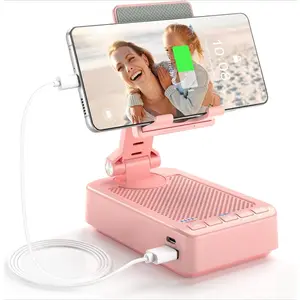 Z-CPS16  Gifts for Men Women, Phone Stand with Bluetooth Speaker and Charging Function 360° Rotable Angel Adjustable Cell Phone Holder with HD Stereo Sound Fits All Phones,Tablet (Pink)