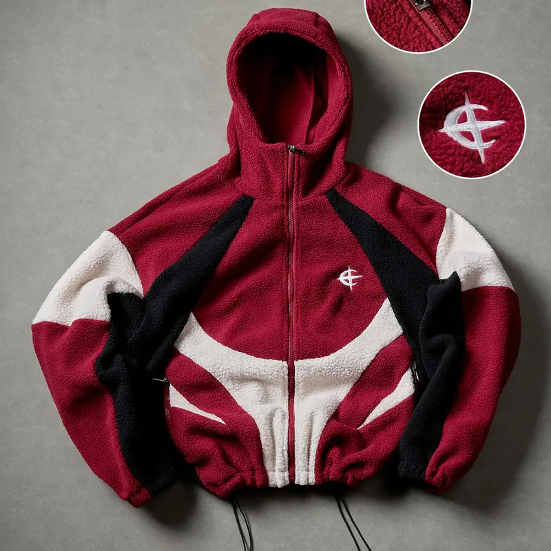 Men's Color Block Patchwork Hooded Long Sleeve Jacket Zip-Up Streetwear Fleece Cotton Jacket with Drawstring Hood Casual Sweatshirts