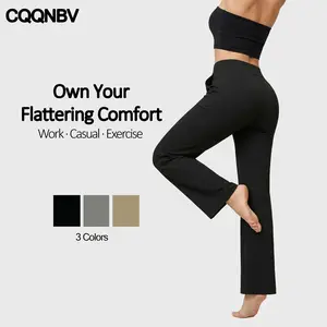 CQQNBV Women's High-Waist Loose Business Casual Pants - Polyester Basic Fabric, Wide-Leg with Pockets, Comfortable Fit Bottom for Yoga, Outdoor Fun