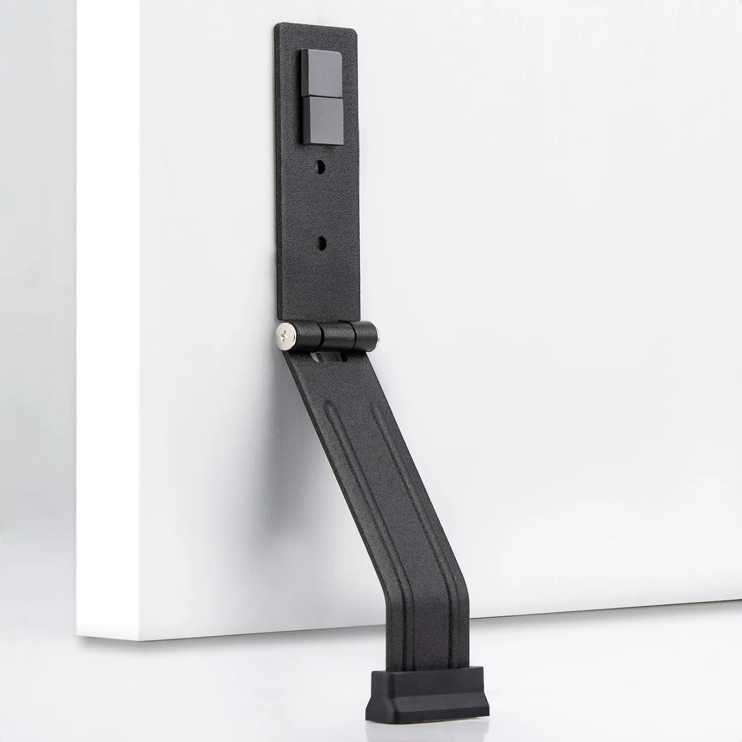 Kickdown Door Stopper for Bottom of Door, Heavy Duty Metal Door Stop with Rubber Tip, Floor Door Opener Stopper, Hold Open Folding Door Stop, Single Flip Down Door Stopper, Black