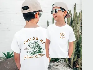 Kids Christian T-Shirt – Fishers of Men, Matthew 4:19 Scripture Tee , full size full color