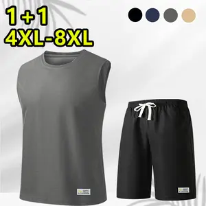 New Summer Men’s Oversized Waffle-Knit Sleeveless Set with Adjustable Drawstring Waist, Suitable for Casual Outdoor Wear