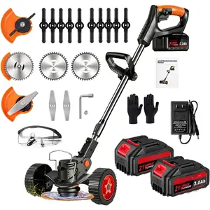 Electric Weed Wacker,21V Cordless Weed Eater   with 3 Types  and 2 Pack 4.0 Ah ,3 in 1 Stringless Electric Brush  with Wheels for Garden Yard Lawn