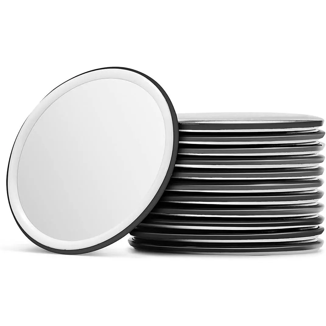 Compact Mirrors Bulk for Purse and Makeup, 12 Pcs, 2.5in, Black | mini pocket mirror set, tinplate and glass, for students, party favors, souvenir gifts, portable mirror, quick touch-ups