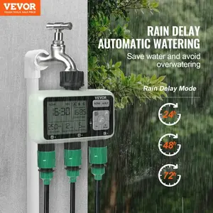 VEVOR Water Timer, 3 Outlets, Hose Watering Sprinkler Timer, with 3 Independent Watering Zone LCD Display Rain Delay Mode Manual Mode 360° Brass Inlet Metal Filter, IPX6 Waterproof for Yard Watering