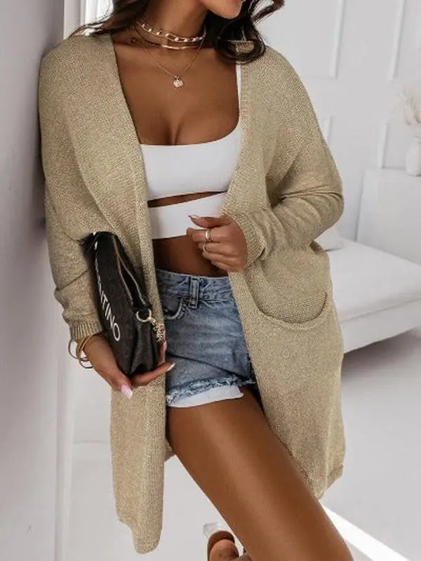Australian Beige Pocketed Long Cardigan Sweater