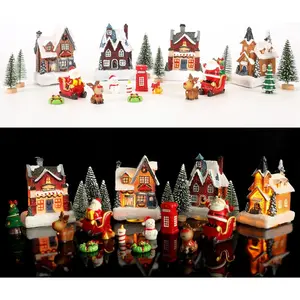 24Pcs Christmas Village Sets with LED Light, Christmas Village Houses Town Scene Figurine Building Sets for Christmas Home Decor Collection