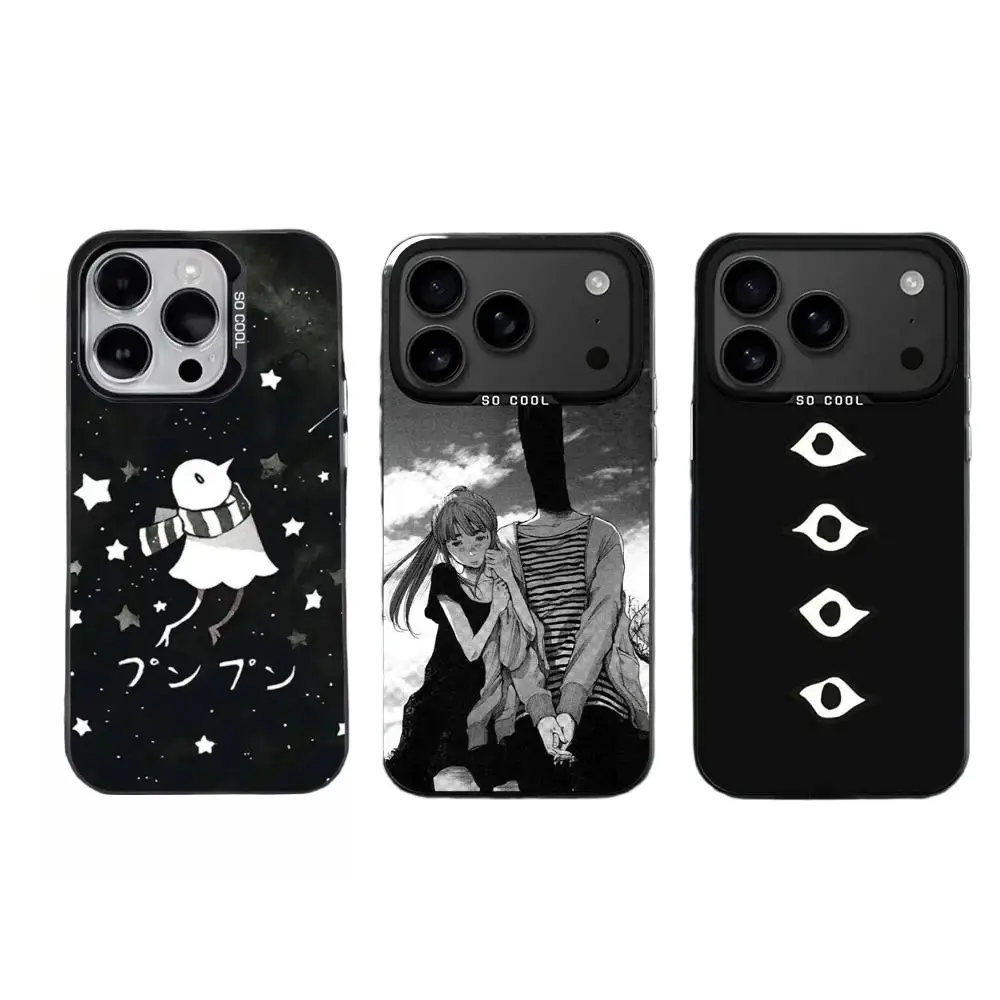 Goodnight Oyasumi Punpun IMD Matte Black Shockproof Protective Smartphone Casing, Cellphone Accessories for iPhone 17 Pro Max, Pro, 16 Plus, 15, 14, 13, 12, 11 Devices, Birthday/Christmas Gift