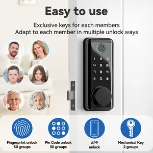 Fingerprint Smart Lock With Tuya APP, Keyless Entry Deadbolt Lock, Fingerprints-PIN codes- APP -2 Keys Unlock, Connect Phone via Bluetooth, APP Full Control，Backlit Keypad, Auto Lock Enable or Disable, Long Battery Life, Easy to Install