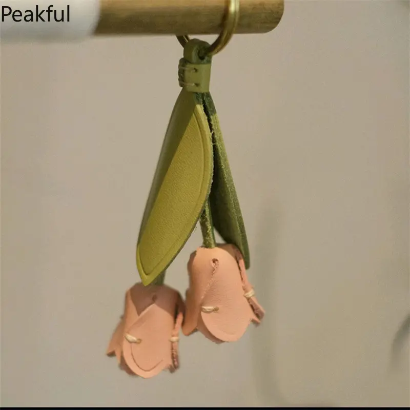 Sweet Tulip Bag Pendant Dopamine Korean Style Car Key Chains Bag Match Accessories PU Leather Fresh Backpack Decoration Girl