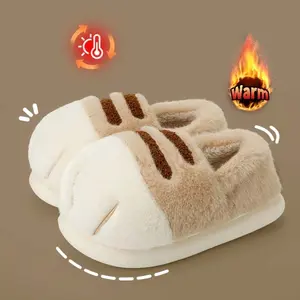 Cute Cat Paw Slippers for Women – Cartoon Plush Furry House Shoes, Warm Cozy Indoor Bedroom Slippers for Fall & Winter
