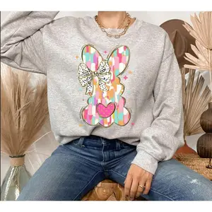 Brushstroke bunny easter shirt, coquette bow tshirt, easter gift for her, retro easter sweatshirt, pink bunny , Girls easter