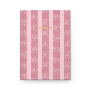 Pink Coquette Bow Hardcover Journal – Aesthetic Striped Notebook, Cute Diary for Girls